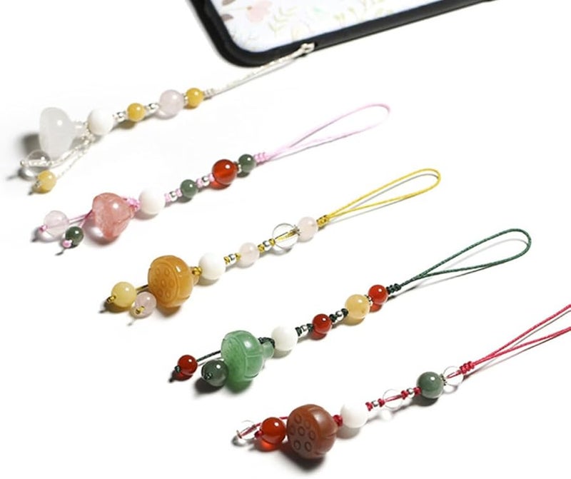 Natural Jade Agate Phone Lanyard with Seed Pod Charm for Women Mobile Decor - Image 1